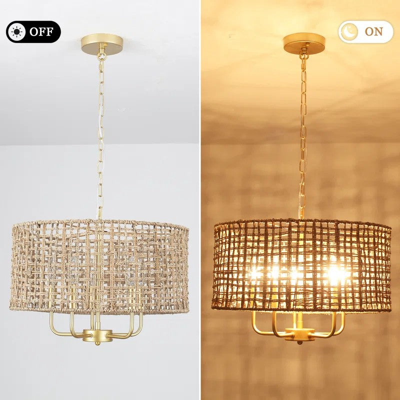 Arlo Bohemian 5 Light Natural Rattan Drum Chandelier