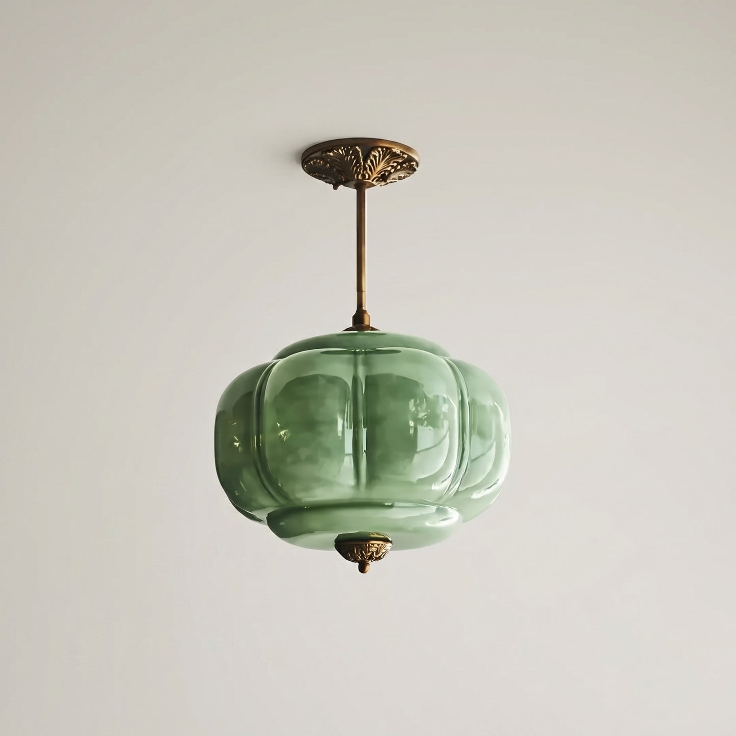 Vortan Antique Brass Green Glass Semi-Flush Mount Eloise Pendant Lamp