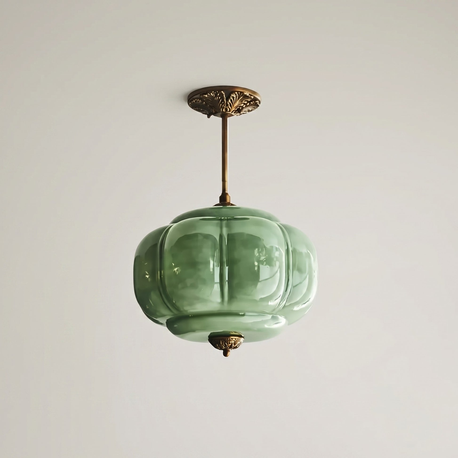 Vortan Antique Brass Green Glass Semi-Flush Mount Eloise Pendant Lamp
