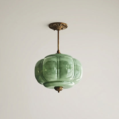 Vortan Antique Brass Green Glass Semi-Flush Mount Eloise Pendant Lamp