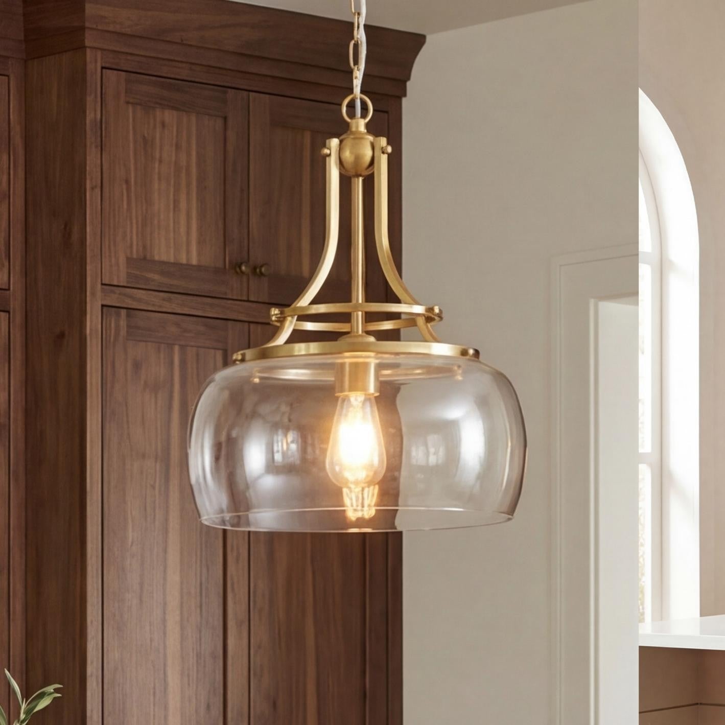 Thalys Brushed Gold Clear Glass Shade Charleston Pendant Light