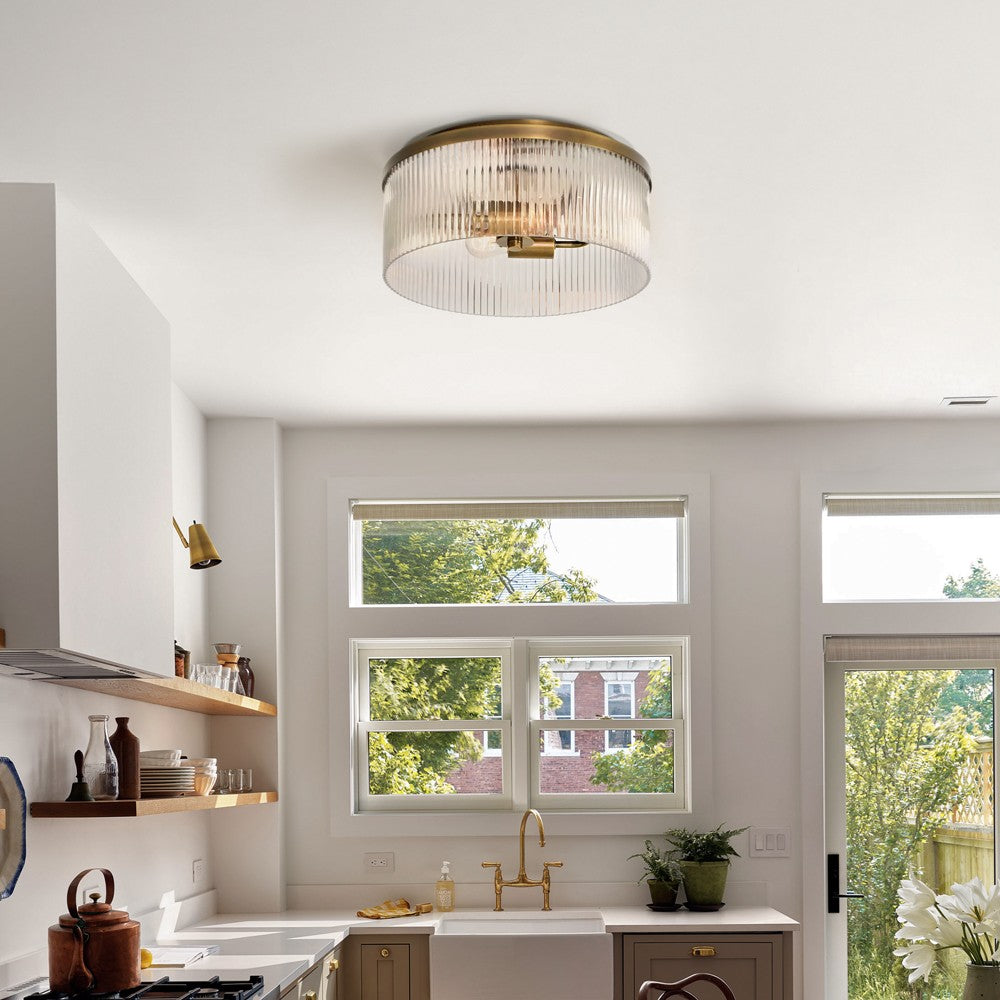 Sylan Farmhouse Round Ribbed Glass Flush Mount Ceiling Light
