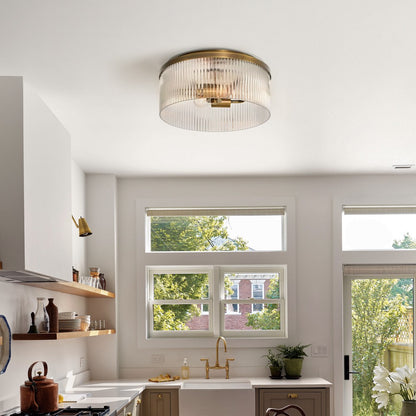 Sylan Farmhouse Round Ribbed Glass Flush Mount Ceiling Light