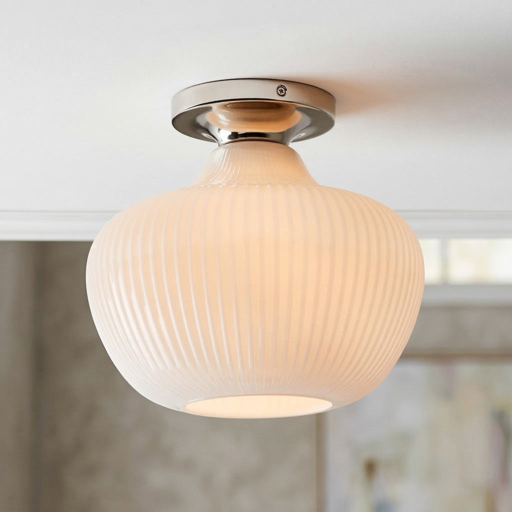 Naiad Rustic Sculptural Ribbed Glass Flush Ceiling Light
