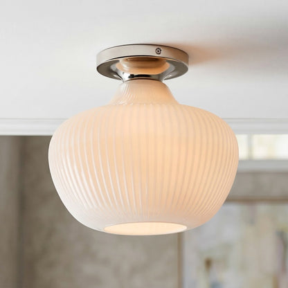 Naiad Rustic Sculptural Ribbed Glass Flush Ceiling Light