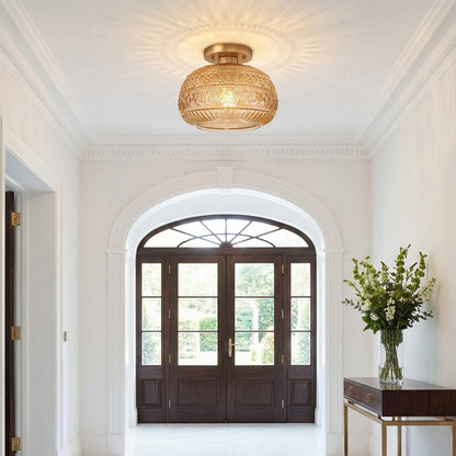 Ixionis Stained Engraved Pattern Glass Flush Mount Ceiling Light