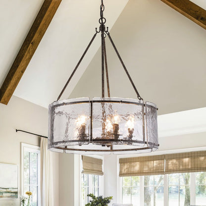 Coriander Farmhouse Water Ripple Glass Drum Chandelier