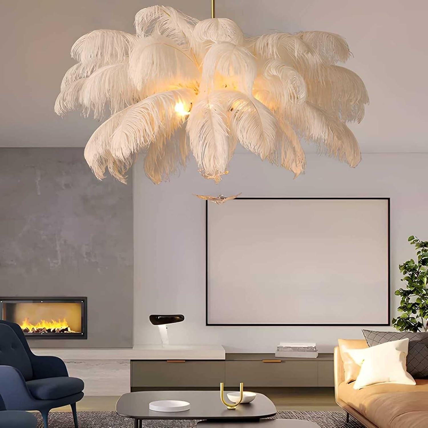 Caden Modern Nordic Ostrich Feather Chandelier