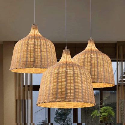 Galatea Boho Bell Shaped Rattan Chandelier