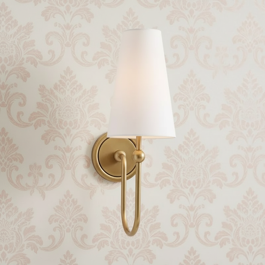 Azon Country Linen Brass Swan Neck Wall Light