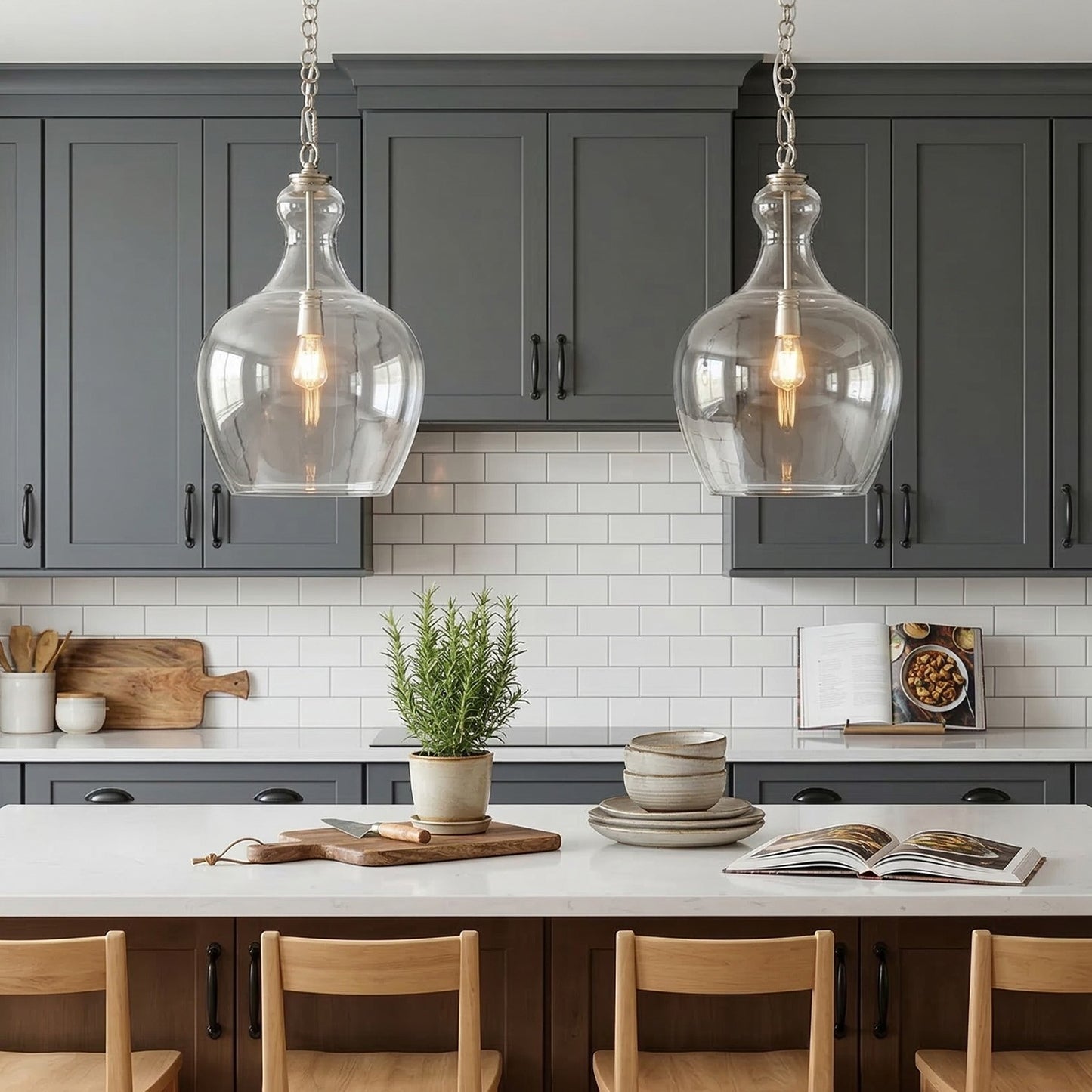 Yates Industrial Clear Glass Pendant Light