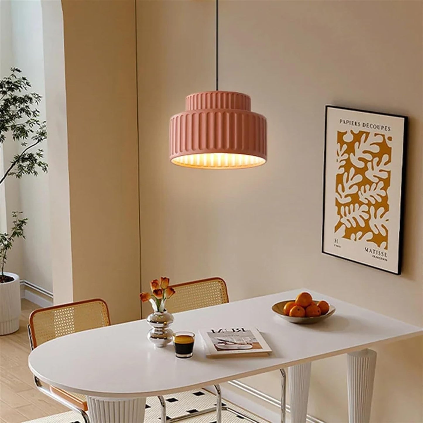 Draxithor Wabi Sabi Fluted Resin Cream Pendant Light