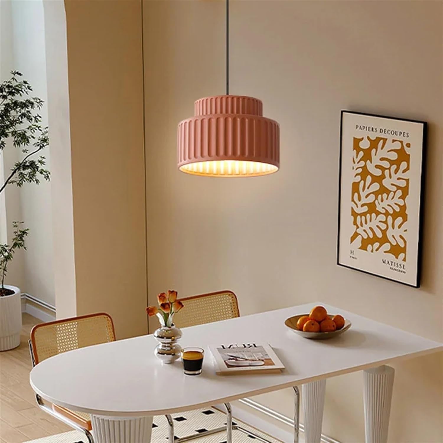 Draxithor Wabi Sabi Fluted Resin Cream Pendant Light