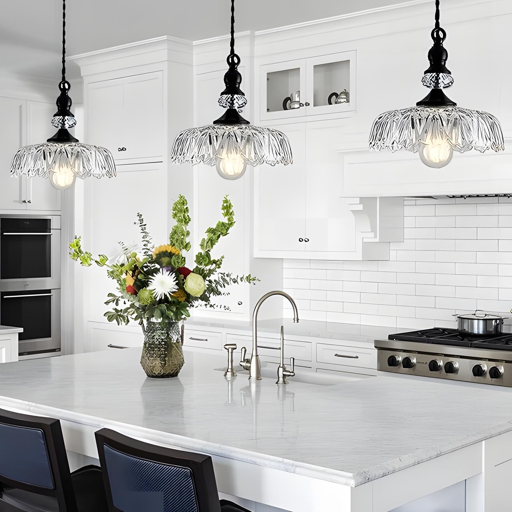Jaime Antique Brass and Glass Flower Pendant Light