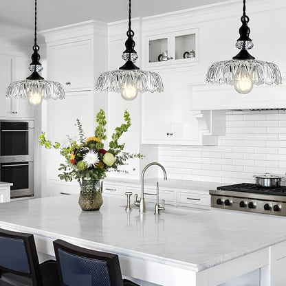 Jaime Antique Brass and Glass Flower Pendant Light