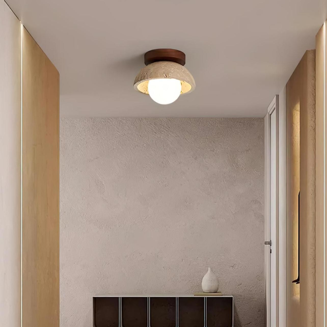 Flynn Wabi-sabi Bowl Shape Travertine Ceiling Light
