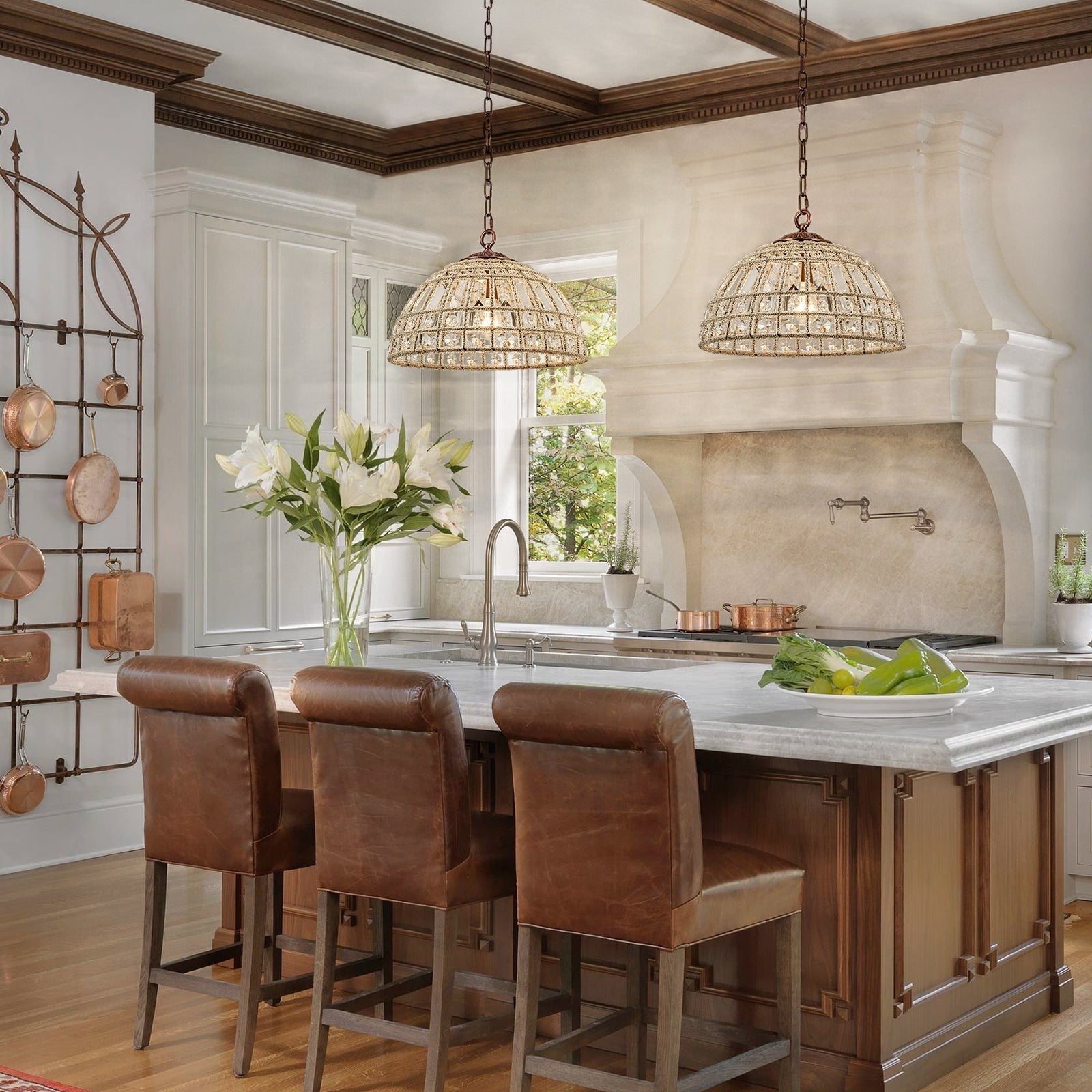 Zeldan Modern French Antique Bronze Dome Crystal Chandelier
