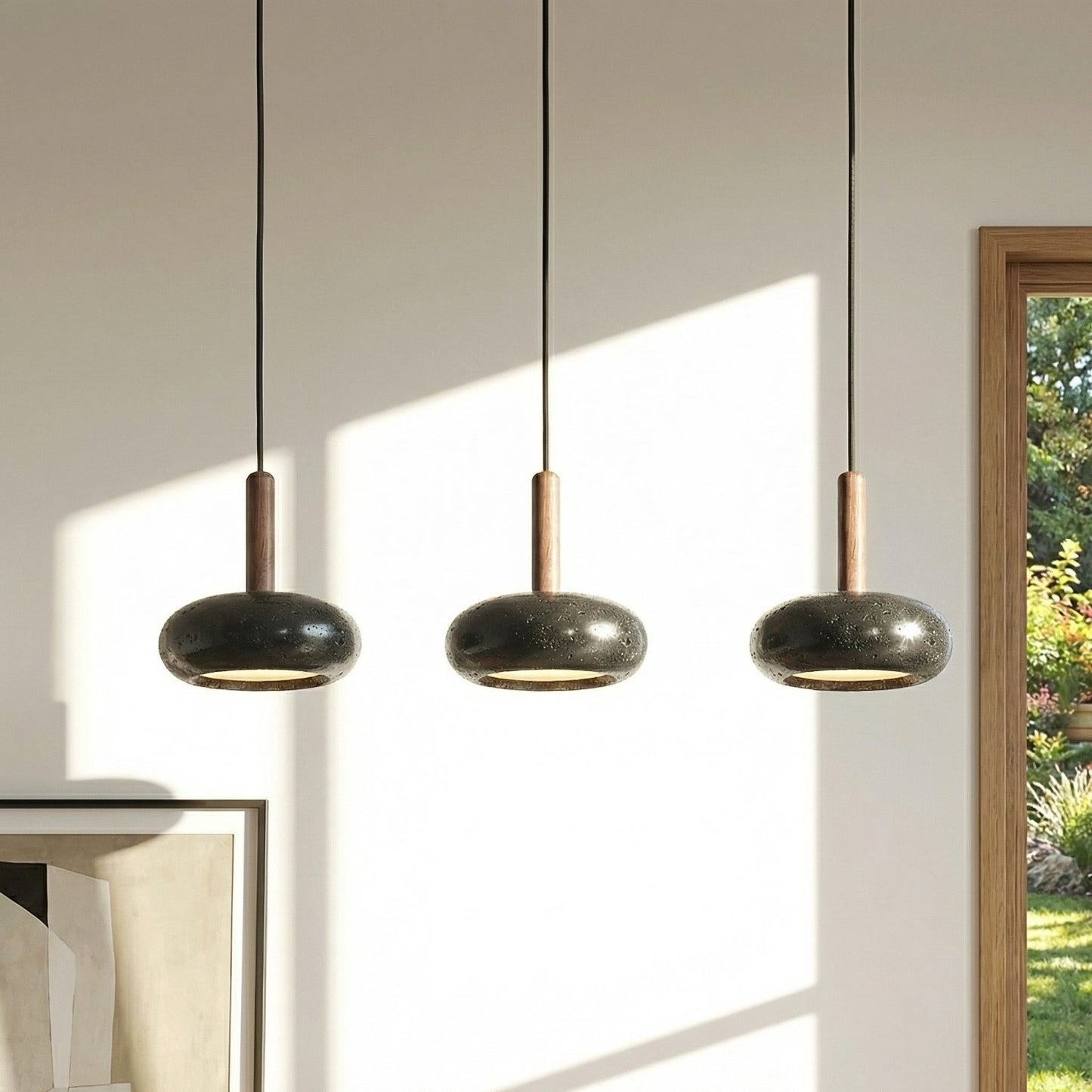 Carver Retro LED Travertine 3 Light Pendant Light