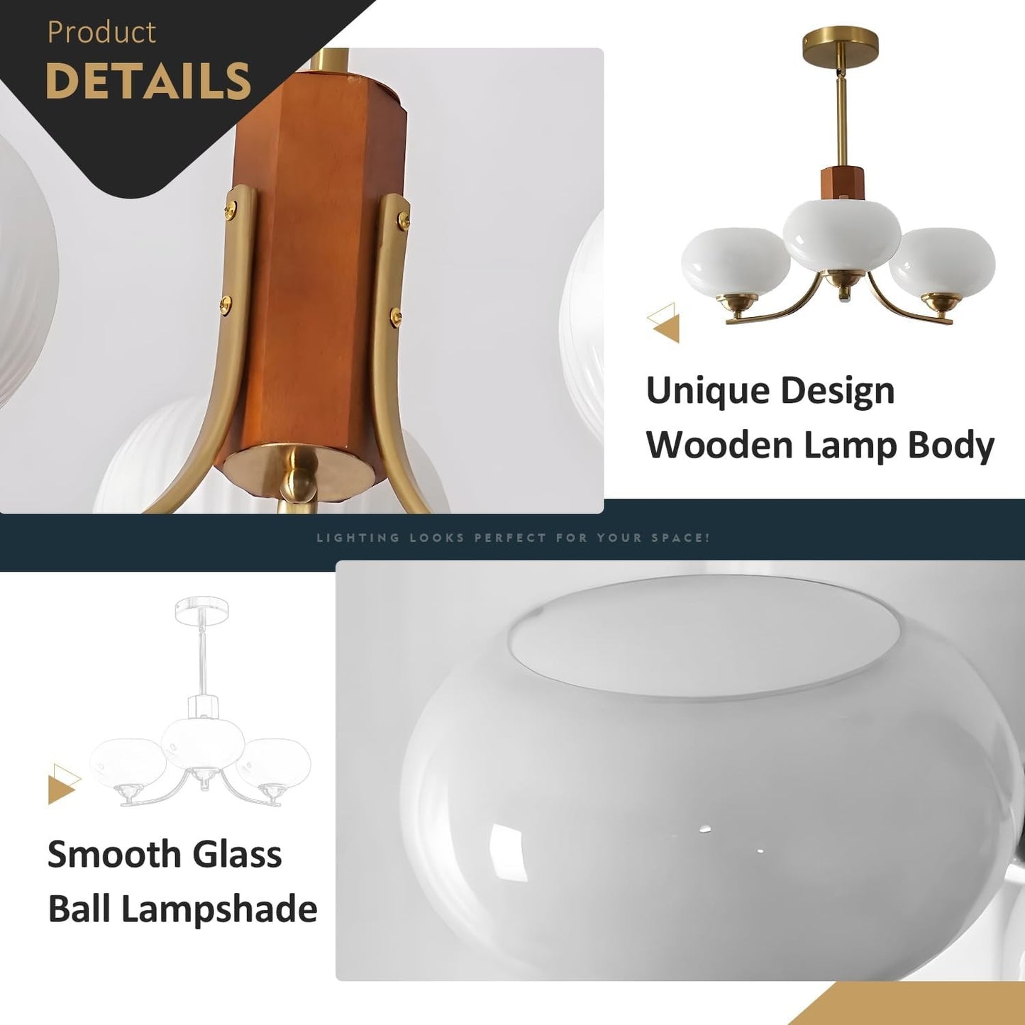 Juino Wood Farmhouse Milk Ball Sputnik Chandelier