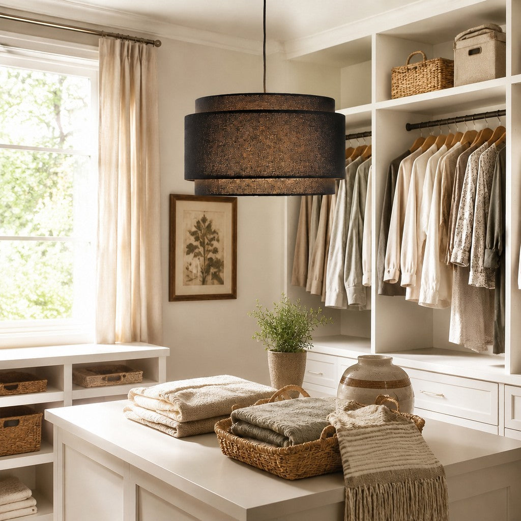 Virelai Modern Linen Double Drum Pendant Light