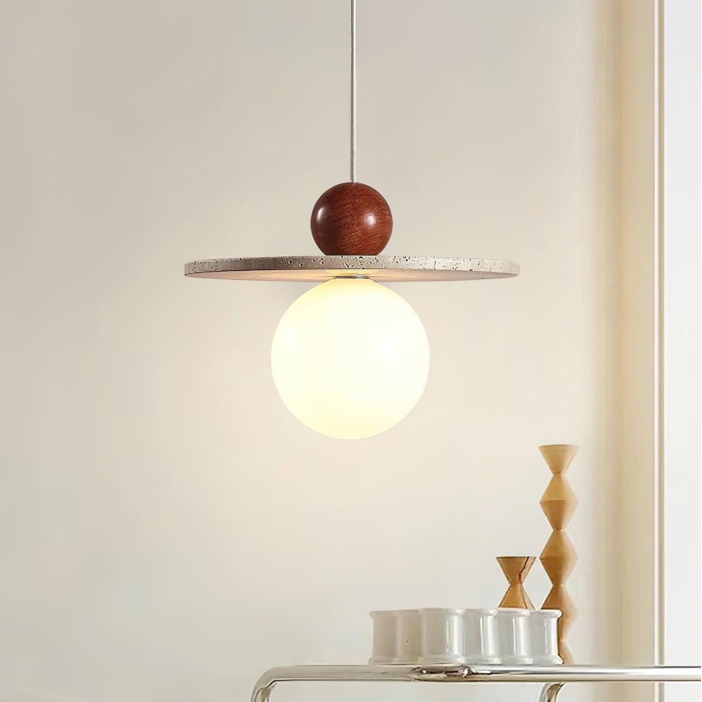 Jeremiah Cream Style Flying Disc Travertine Pendant Light