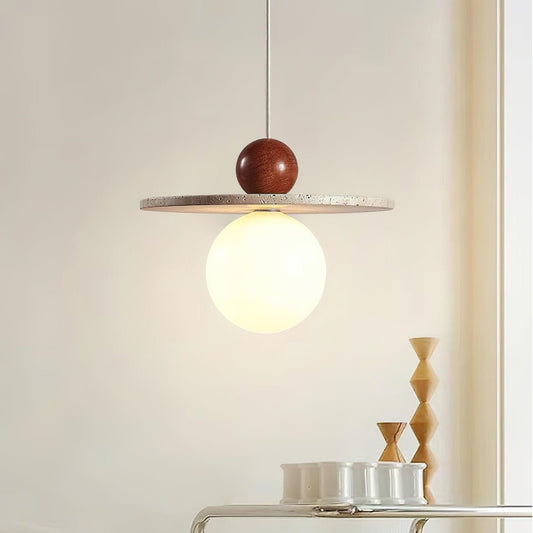 Jeremiah Cream Style Flying Disc Travertine Pendant Light