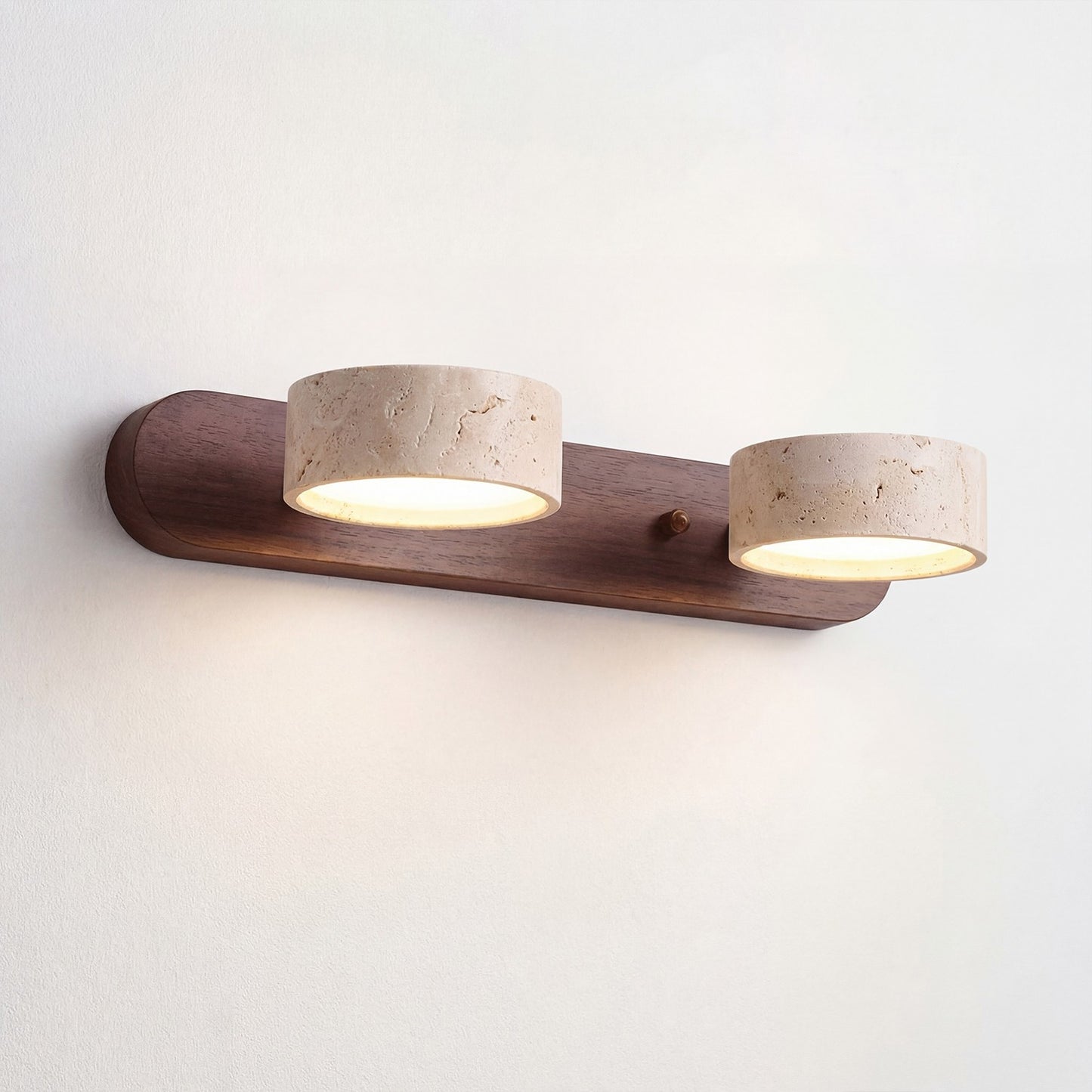 Benjamin Rustic Adjustable Travertine Wood Led Vanity Sconce