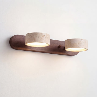 Benjamin Rustic Adjustable Travertine Wood Led Vanity Sconce