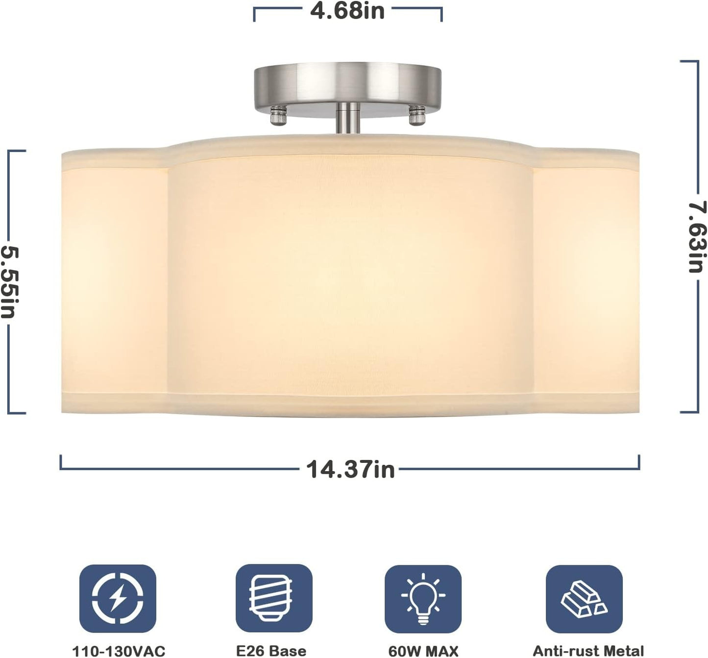 Lisi Modern Fabric Semi Flush Mount Ceiling Light