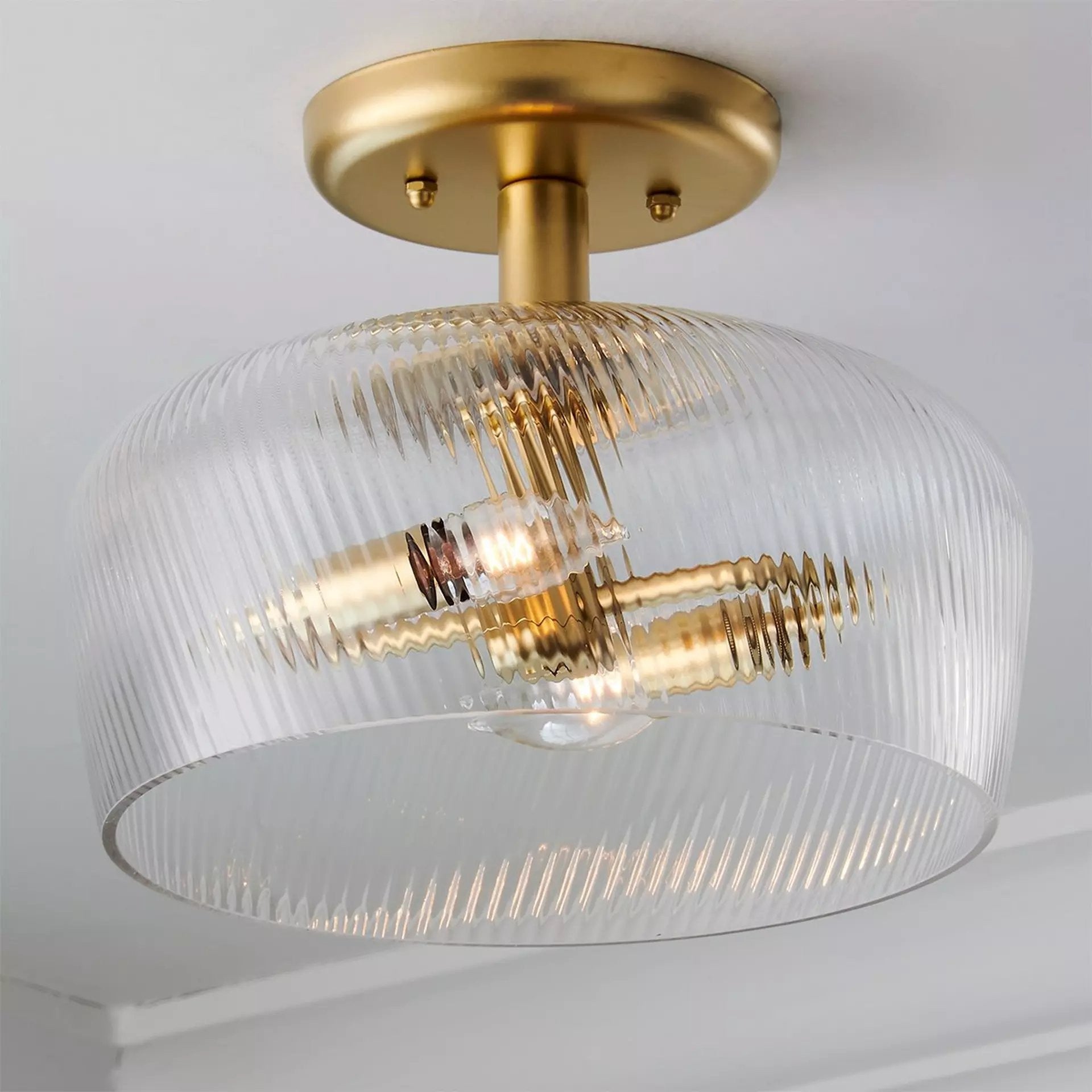 Yael Rustic Bowl Shaped Ribbed Glass Ceiling Light