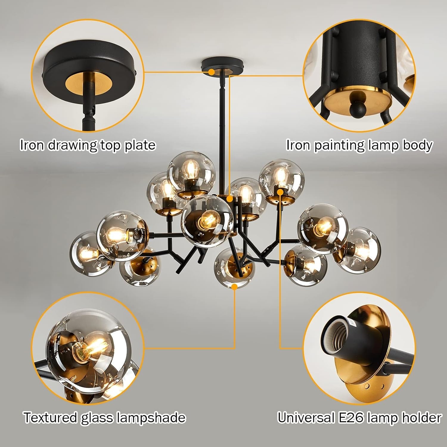 Breckett Modern Smoky Gray Glass Sputnik Chandelier