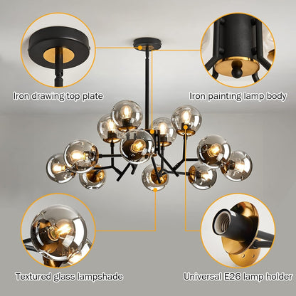 Breckett Modern Smoky Gray Glass Sputnik Chandelier