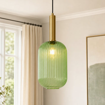 Zarek Lantern Shape Vertical Striped Stained Glass Pendant Light