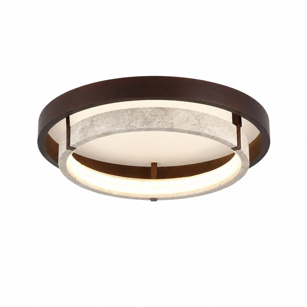 Jayce Organic Wood & Travertine Layered Round Ceiling Light