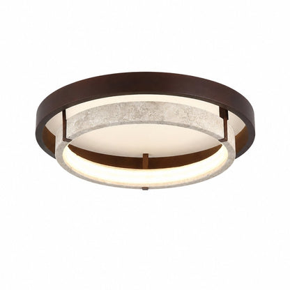 Jayce Organic Wood & Travertine Layered Round Ceiling Light