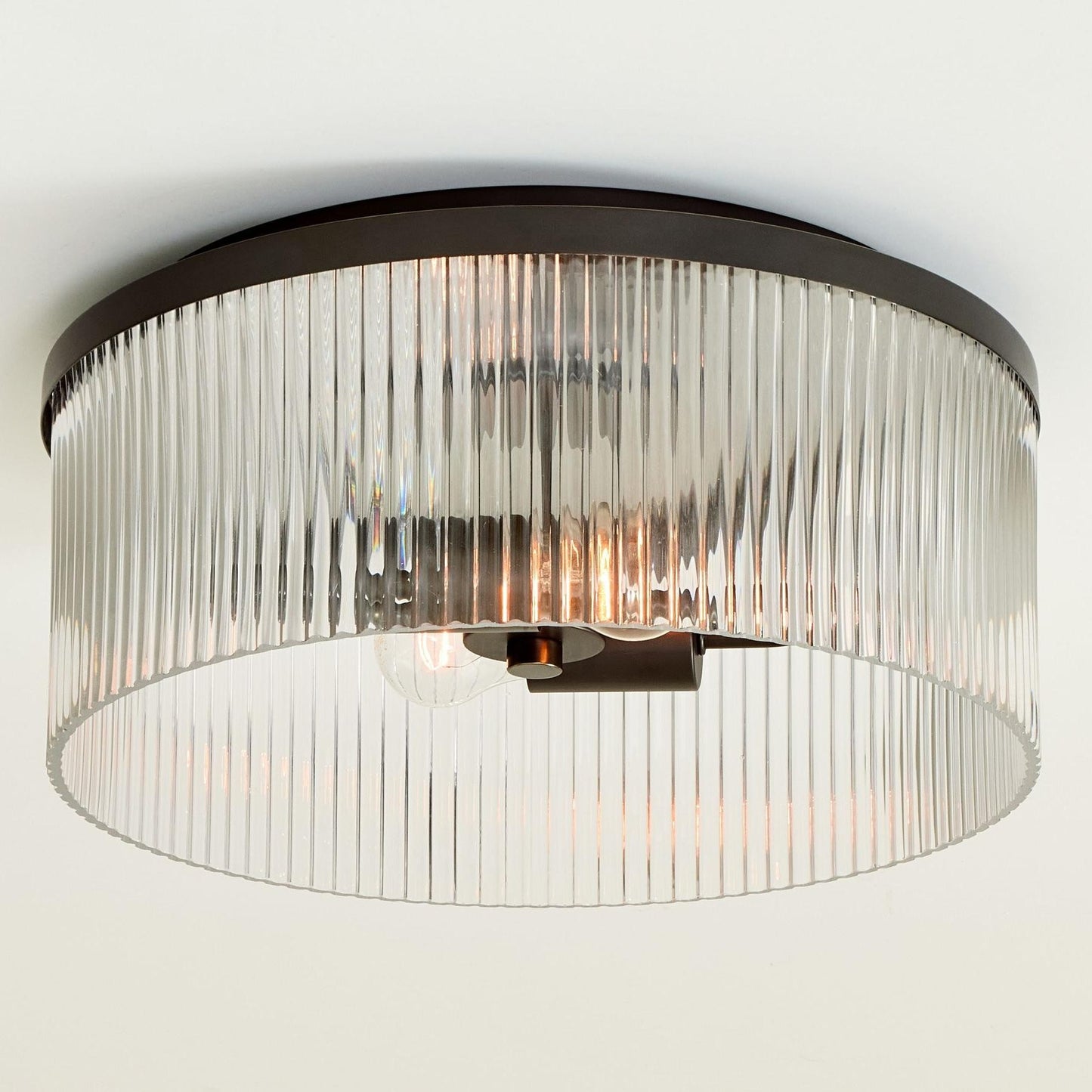 Sylan Farmhouse Round Ribbed Glass Flush Mount Ceiling Light