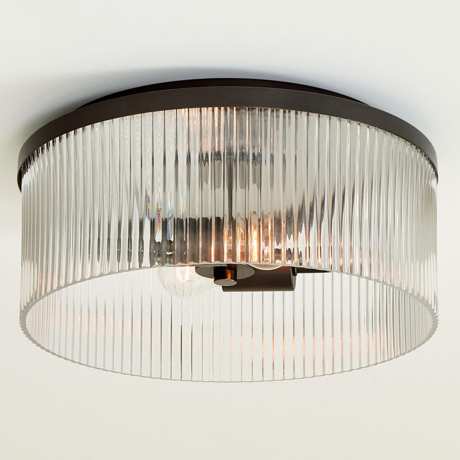 Sylan Farmhouse Round Ribbed Glass Flush Mount Ceiling Light