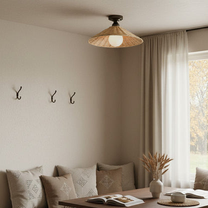 Vaelon Farmhouse Cone Rattan Ceiling Light