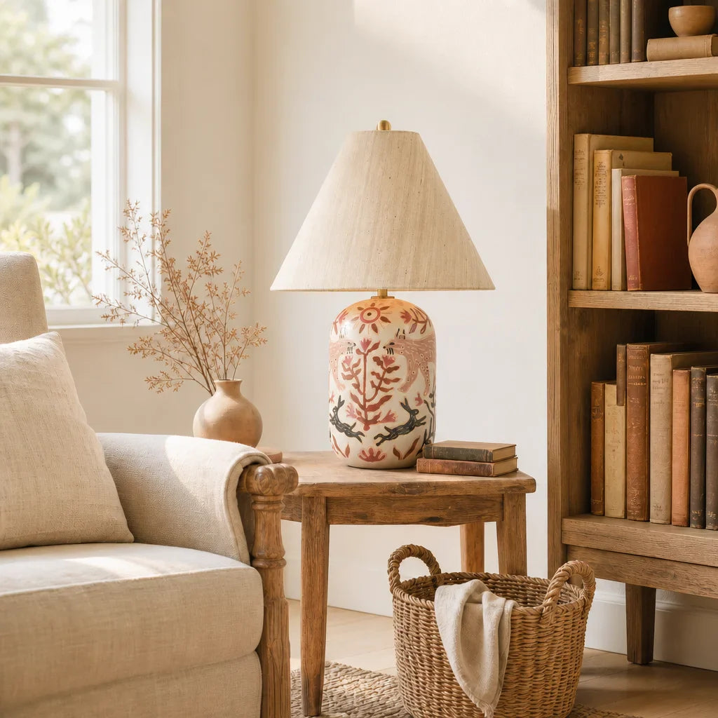 Daevon Retro Ceramic Linen Tapered Table Lamp