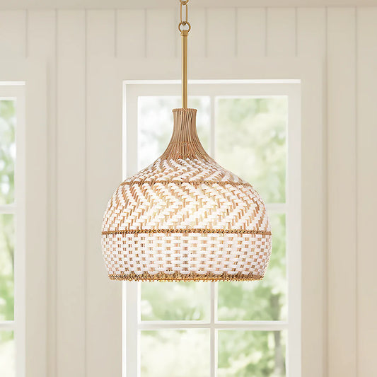 Maelis 3 Light Rustic Rattan Two Tone Color Dome Pendant Light
