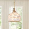 Maelis 3 Light Rustic Rattan Two Tone Color Dome Pendant Light