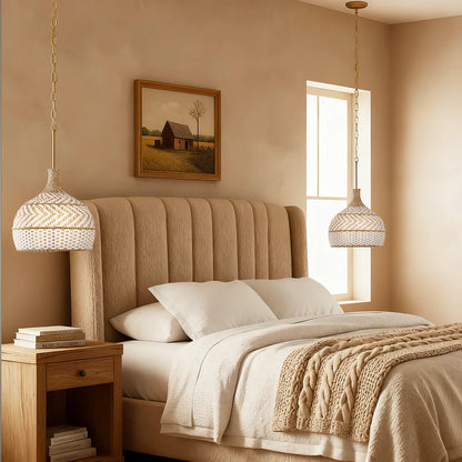 Maelis 3 Light Rustic Rattan Two Tone Color Dome Pendant Light