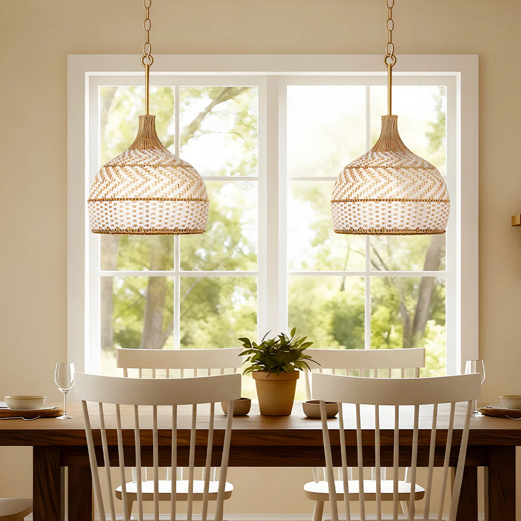 Maelis 3 Light Rustic Rattan Two Tone Color Dome Pendant Light