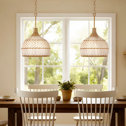 Maelis 3 Light Rustic Rattan Two Tone Color Dome Pendant Light