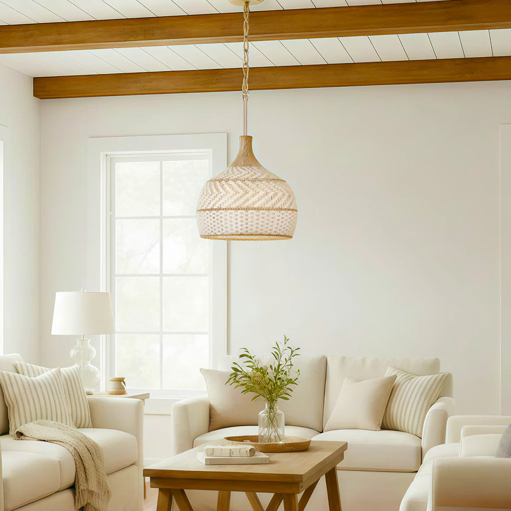 Maelis 3 Light Rustic Rattan Two Tone Color Dome Pendant Light