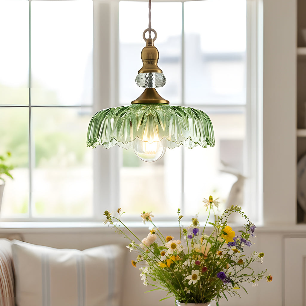 Velric Vintage Glass Brass Flower Pendant Light