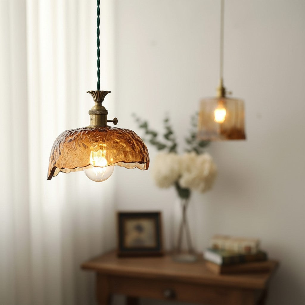 Nyxalis Vintage Brass Glass Pendant Light