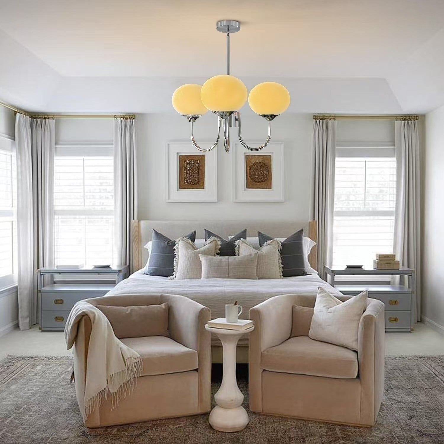 Bianca Colored Glass Shade Chandelier with Globes
