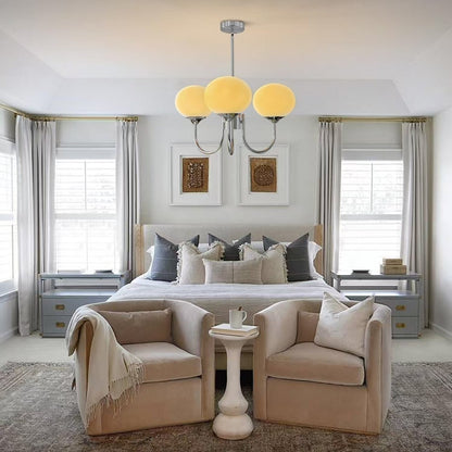 Bianca Colored Glass Shade Chandelier with Globes