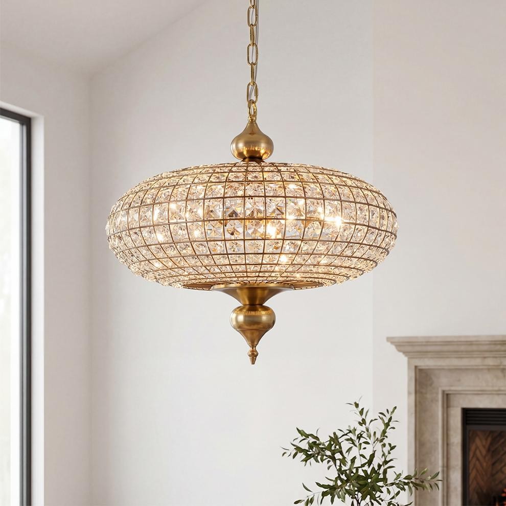 Dion Luxury Antique Brass French Country Crystal Large Chandelier